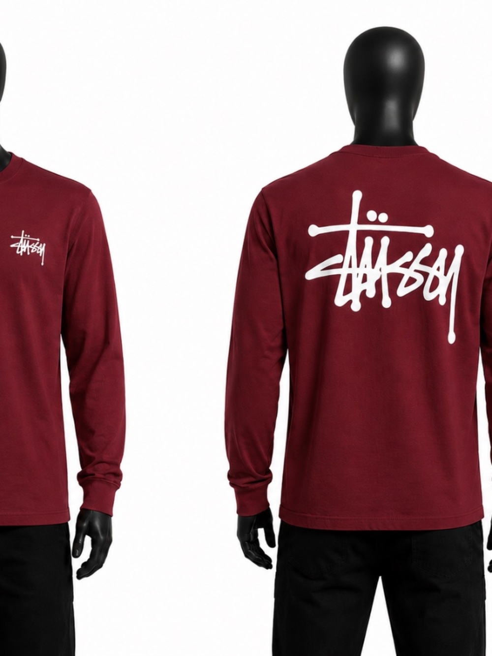 New Basic Stussy Mens Color Dark Burgundy L/S Tee T Shirt